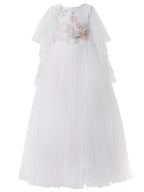 Long A-Line Tulle Short Sleeve Jewel Neck Pageant Flower Girl Dresses