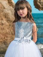 Long Ball Gown Polyester Sleeveless Jewel Neck Wedding Party Flower Girl Dresses