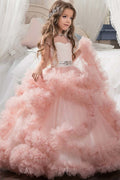 Long Ball Gown Violet Scoop Neck Flower Girl Dresses with Sleeves