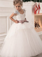 Long Princess Lace Satin Tulle Flower Girl Dresses