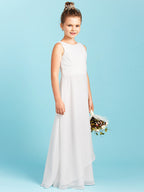 Long Sheath Jewel Neck Flower Girl Dresses Open Back Chiffon Junior Bridesmaid Dress