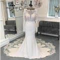 Long Sleeve Lace Court Train Mermaid/Trumpet Wedding Dress for Women Soft Satin Bridal Gown vestido para boda playa Sexy