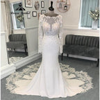 Long Sleeve Lace Court Train Mermaid/Trumpet Wedding Dress for Women Soft Satin Bridal Gown vestido para boda playa Sexy