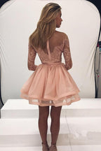 Long Sleeve Lace Homecoming Dress Tulle Zipper Back Party Dress
