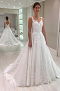 Luxurious A-Line Lace Sweetheart Sleeveless  Long Wedding Dress With Appliques