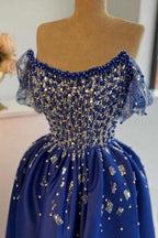 Luxurious A-Line Satin Scoop Sleeveless Prom Dress With Split Front