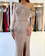 Luxurious Beadings Prom Dress Long Mermaid Eevning Gowns Split Long Sleeve