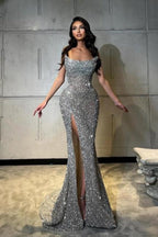 Luxurious Column Sequined Sleeveless Prom Dress With Split