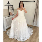 Luxury Full Lace V Neck Off Shoulder Women Wedding Dress with Short Cap Sleeve Hochzeits Bridal Gown Vestidos de Boda Sexy
