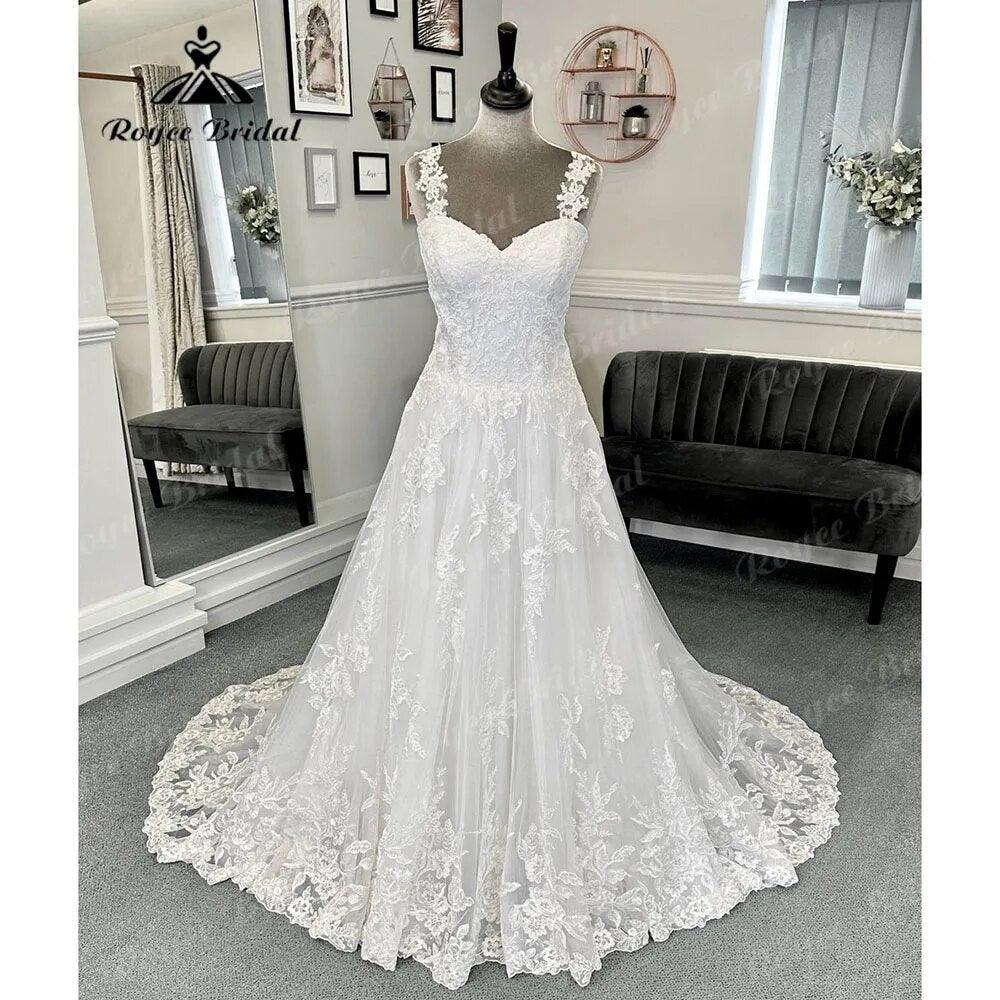 Luxury Full Lace V Neck Off Shoulder Women Wedding Dress with Short Cap Sleeve Hochzeits Bridal Gown Vestidos de Boda Sexy