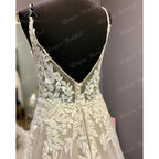 Luxury Robe Lace Appliques Spaghetti Straps Wedding Dress Backless  Bridal Gown Court Train vestido de novia NumberSea