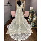 Luxury Robe Lace Appliques Spaghetti Straps Wedding Dress Backless  Bridal Gown Court Train vestido de novia NumberSea