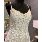 Luxury Robe Lace Appliques Spaghetti Straps Wedding Dress Backless  Bridal Gown Court Train vestido de novia NumberSea