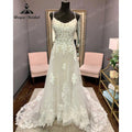 Luxury Robe Lace Appliques Spaghetti Straps Wedding Dress Backless  Bridal Gown Court Train vestido de novia NumberSea