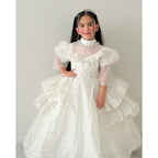 Toddler First Communion Dress Girl Party Dress Pageant White Sequin Puffy Princess Dress