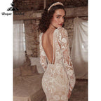 Mermaid Boho Bohemia Wedding Dress with Detachable Tank Long Sleeve Lace Deep V Neck Backlesss Bridal Gowns Robe De Mariée&nbsp;