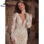 Mermaid Boho Bohemia Wedding Dress with Detachable Tank Long Sleeve Lace Deep V Neck Backlesss Bridal Gowns Robe De Mariée&nbsp;
