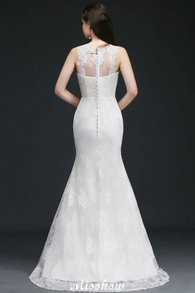Mermaid Sweep Train Lace New Arrival Wedding Dresses with Buttons