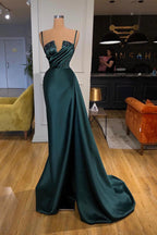 Modern Crystal Mermaid Evening Dress With Detachable Train Spaghetti-Straps