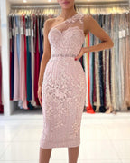Modern Lace Sheath Prom Dress On Sale With Crystal One Shoulder