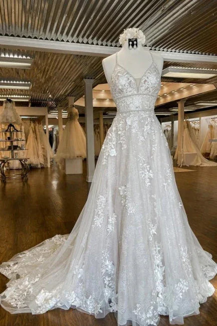 Modern Spaghetti Straps A-Line Wedding dresses With Lace