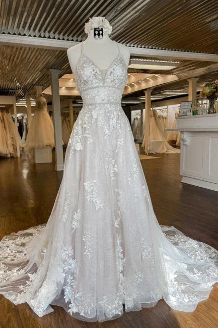 Modern Spaghetti Straps A-Line Wedding dresses With Lace