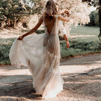 Modest Lace Boho Bohemian Beach Wedding Dress with Deep V Neck Backless 2025 Bridal Dresses for Wedding Custom Made NumberSea