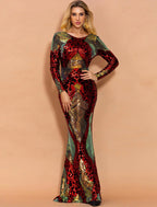 Mermaid / Trumpet Evening Gown Sexy Dress Formal Sweep / Brush Train Long Sleeve Jewel Neck Polyester Backless with Sequin