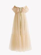 A-Line Champagne Tulle Sweetheart Tea-Length Prom Dress