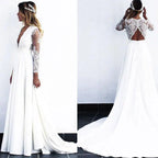 NumberSea Long White Lace A-line Wedding Dresses Bridal Gowns with see-through long sleeves vestido de noiva real photos