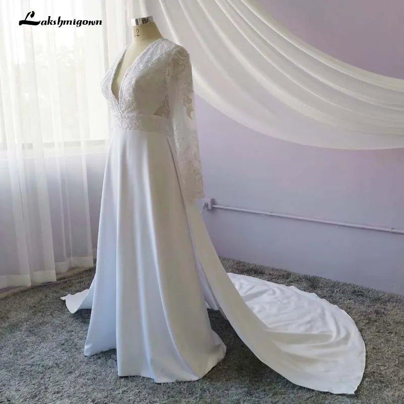 NumberSea Long White Lace A-line Wedding Dresses Bridal Gowns with see-through long sleeves vestido de noiva real photos