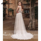 NumberSea  Beach Boho Deep V Neck Sleeveless Sexy High Split Lace Wedding Dresses