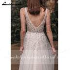 NumberSea  Beach Boho Deep V Neck Sleeveless Sexy High Split Lace Wedding Dresses