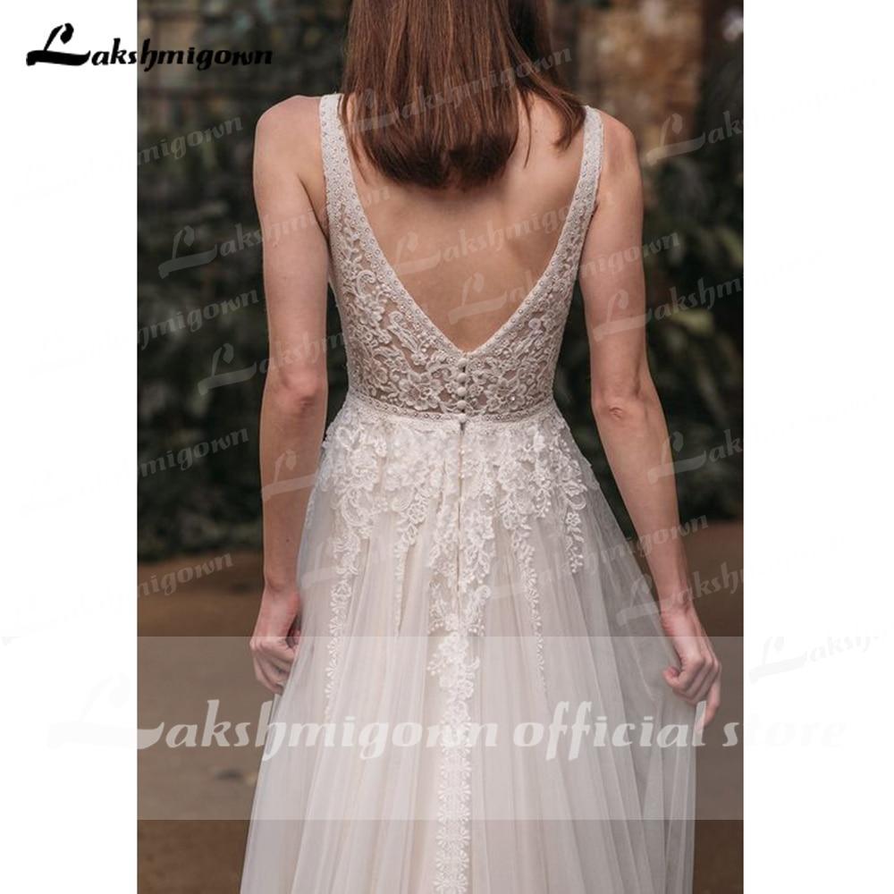NumberSea  Beach Boho Deep V Neck Sleeveless Sexy High Split Lace Wedding Dresses