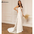 NumberSea  Bohemian Wedding Dresses Charming Lace Mermadi Bridal Gown V Neck Sweep Train Wedding Dresses Satin Bridal Dress