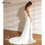 NumberSea  Bohemian Wedding Dresses Charming Lace Mermadi Bridal Gown V Neck Sweep Train Wedding Dresses Satin Bridal Dress