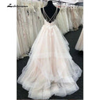 NumberSea  Bohemian Wedding Dresses With Ruched Lace Boho Bridal Gown vestido de noiva robe de mariee