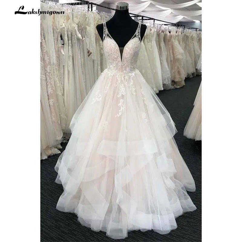NumberSea  Bohemian Wedding Dresses With Ruched Lace Boho Bridal Gown vestido de noiva robe de mariee