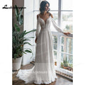 NumberSea  Long Sleeve Off Shoulder Spaghetti Straps Deep V Neck Wedding Dresses Lace Chiffon Bohemian stylerobe de mariée fille