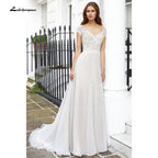 NumberSea Vintage Newest V Neck Short Sleeve Lace Wedding Dress V Shape Back A Line Beach vistidos de festa de casamento lakshmigown