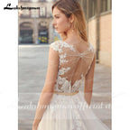 NumberSea Country Boho Wedding Dress For Women robe de mariée A Line Lace Tulle Wedding Gowns Open Back Off White New Real Photo