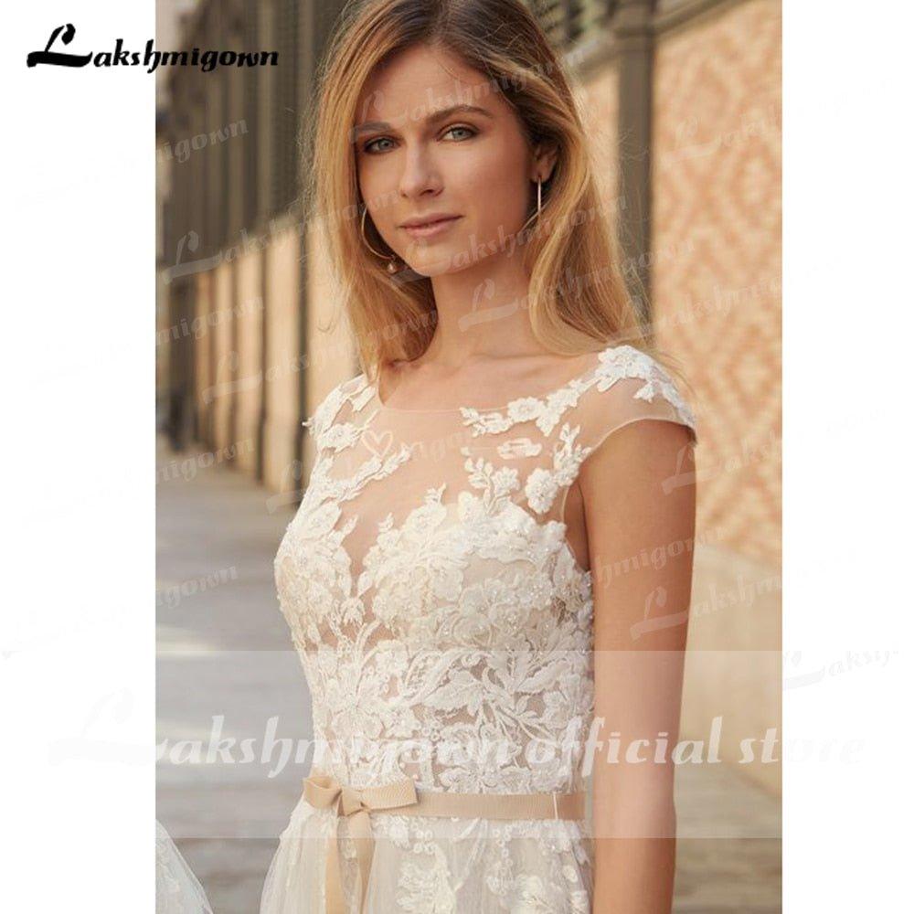 NumberSea Country Boho Wedding Dress For Women robe de mariée A Line Lace Tulle Wedding Gowns Open Back Off White New Real Photo
