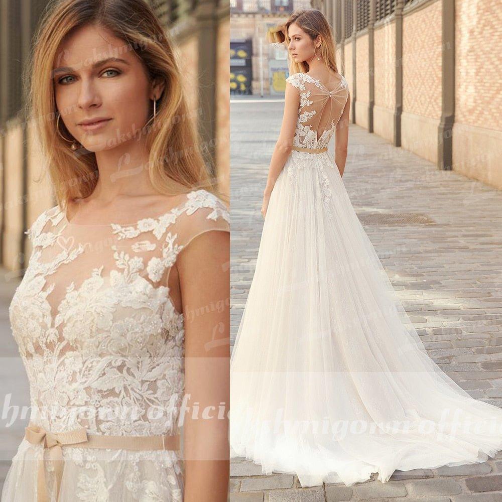 NumberSea Country Boho Wedding Dress For Women robe de mariée A Line Lace Tulle Wedding Gowns Open Back Off White New Real Photo