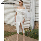 NumberSea New Arrival Simple Satin Short Wedding Dress Long Sexy Sleeve Beautiful Atmosphere Creasing Slim Wedding Gown