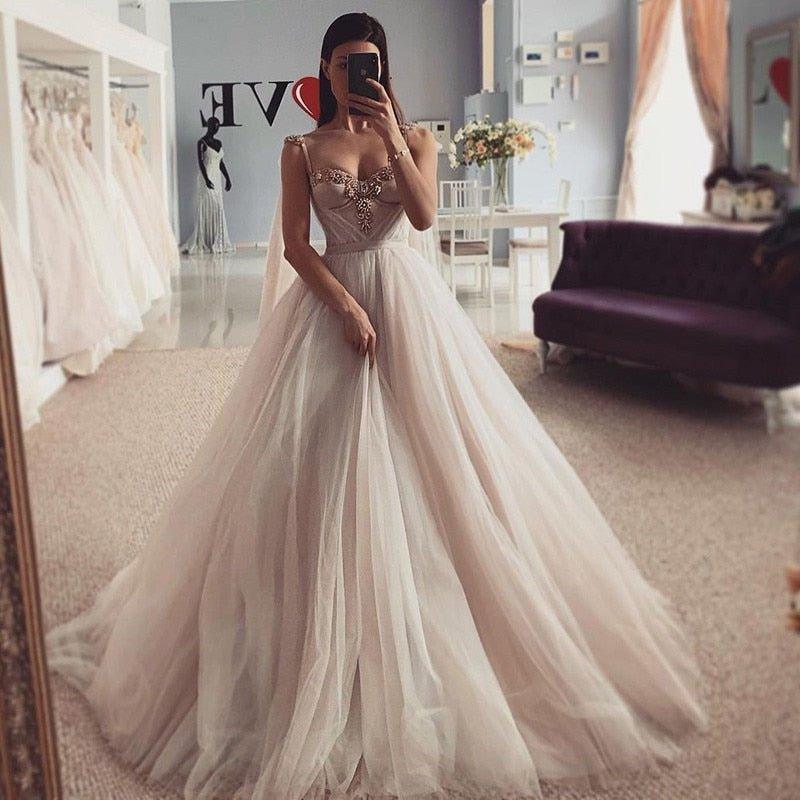 NumberSea Sexy Crystals Wedding Dresses Vestidos de Noiva Princess Bride Dress Church Beach Wedding Gowns Custom Made