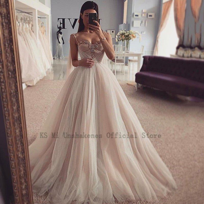 NumberSea Sexy Crystals Wedding Dresses Vestidos de Noiva Princess Bride Dress Church Beach Wedding Gowns Custom Made
