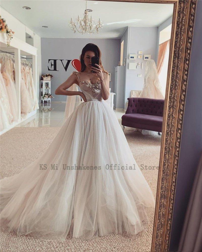 NumberSea Sexy Crystals Wedding Dresses Vestidos de Noiva Princess Bride Dress Church Beach Wedding Gowns Custom Made
