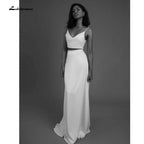 NumberSea Simple Two Piece Wedding Dresses Beach Bridal Dresses Floor Length Satin Outfit Reception Gowns Spaghetti Straps