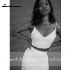 NumberSea Simple Two Piece Wedding Dresses Beach Bridal Dresses Floor Length Satin Outfit Reception Gowns Spaghetti Straps