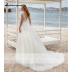 NumberSea  vestido Boho Wedding Dresses A-line Lace Bodice Off-white Tulle Beach Bridal Gown V-neck Cap Sleeves robe femme mariages
